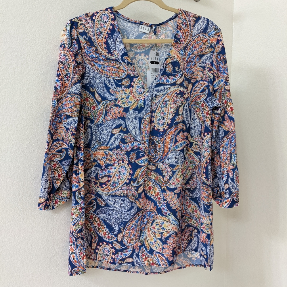 NWT Paisley Blue Blouse by ELLE Falabella Size L
